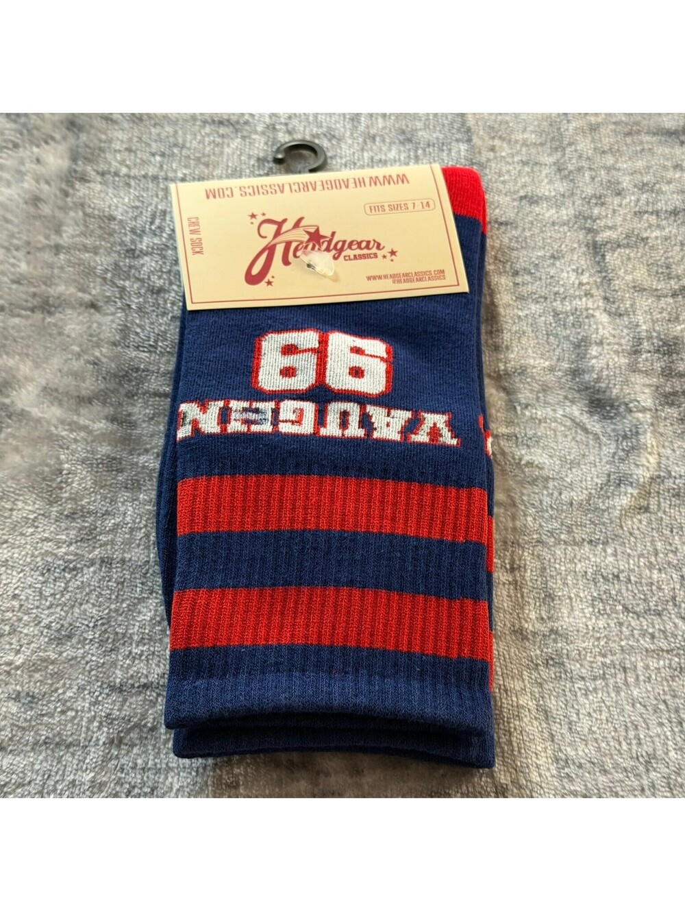 Headgear Classics Men's Navy Red Crew Socks Size 7-14 Cotton Blend Striped
